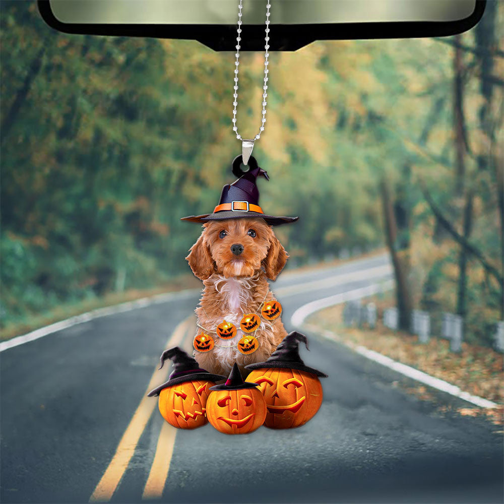 Cockapoo Dog Halloween Pumpkin Scary Car Ornament OO1295