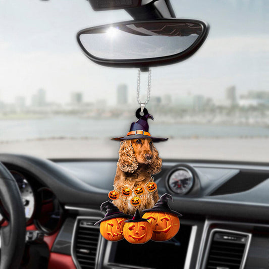 Cocker Spaniel Dog Halloween Pumpkin Scary Car Ornament OO1296