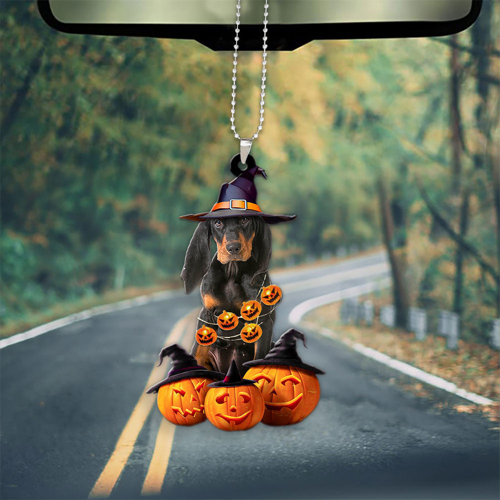 Coonhound Dog Halloween Pumpkin Scary Car Ornament OO1297