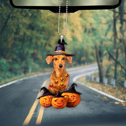 Dachshund Dog Halloween Pumpkin Scary Car Ornament OO1262