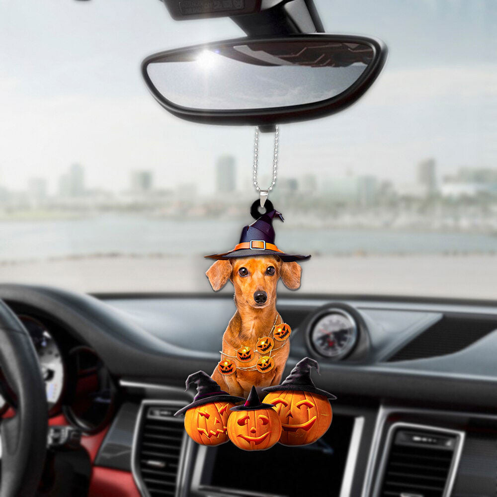 Dachshund Dog Halloween Pumpkin Scary Car Ornament OO1262