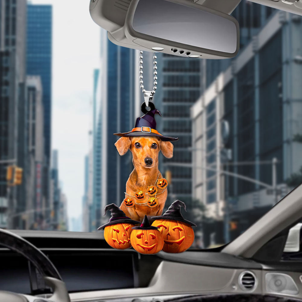 Dachshund Dog Halloween Pumpkin Scary Car Ornament OO1262