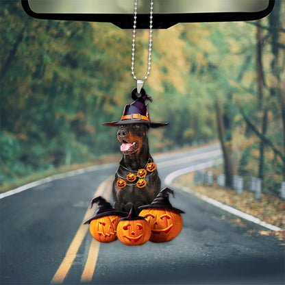 Doberman Pinscher Dog Halloween Pumpkin Scary Car Ornament OO1265