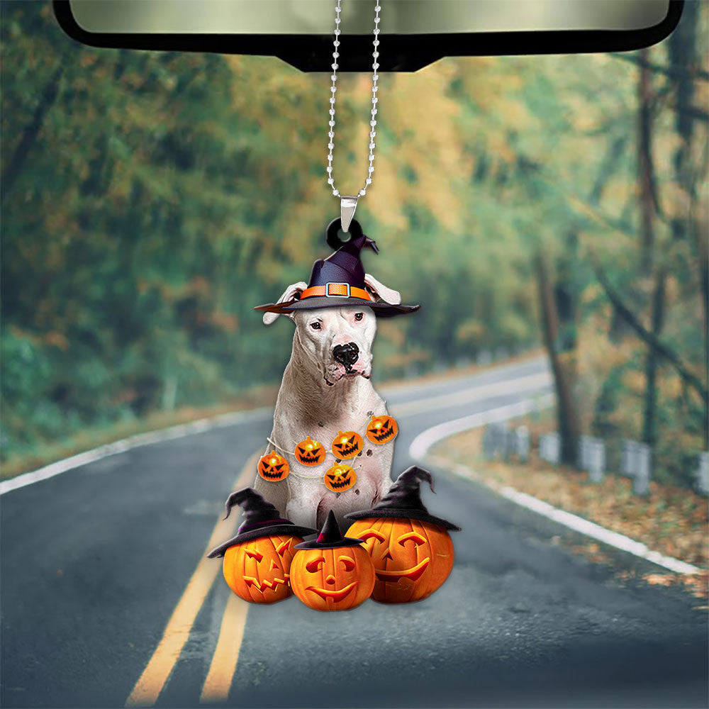 Dogo Argentino Dog Halloween Pumpkin Scary Car Ornament OO1299