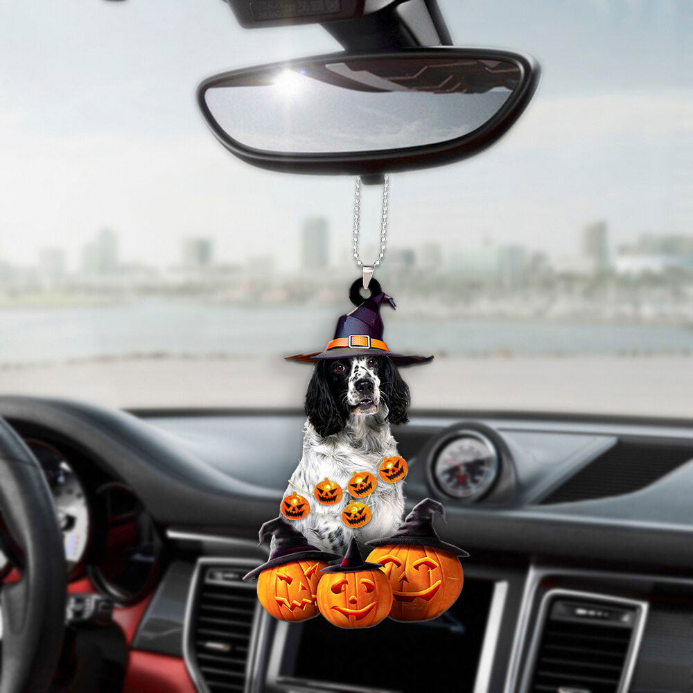 English Springer Spaniel Dog Halloween Pumpkin Scary Car Ornament OO1301