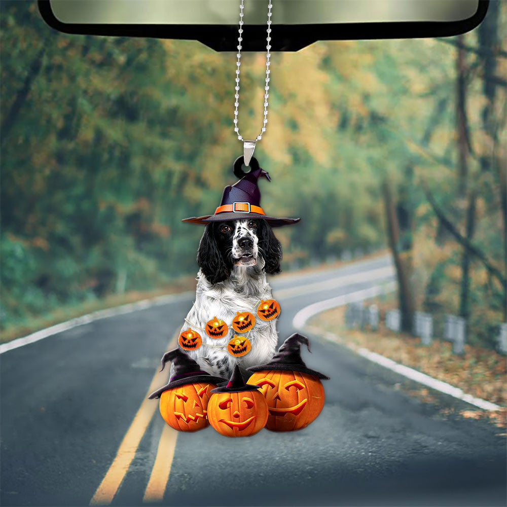 English Springer Spaniel Dog Halloween Pumpkin Scary Car Ornament OO1301