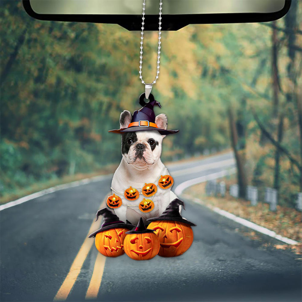 French Bulldog Dog Halloween Pumpkin Scary Car Ornament OO1259