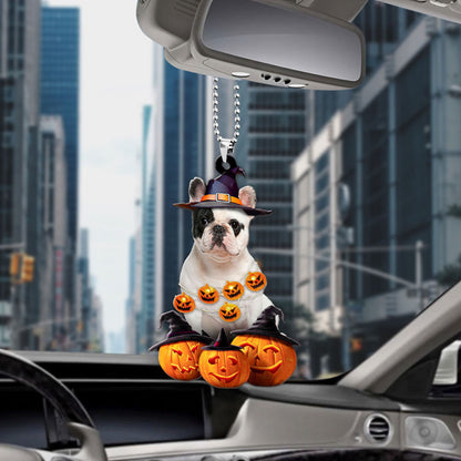 French Bulldog Dog Halloween Pumpkin Scary Car Ornament OO1259