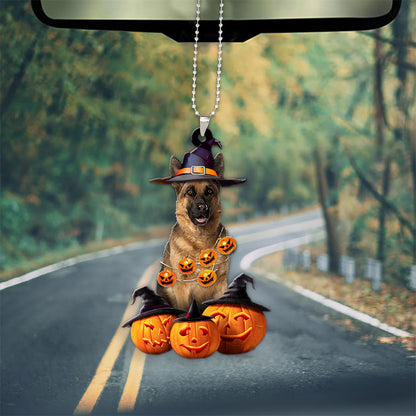 German Shepherd Dog Halloween Pumpkin Scary Car Ornament SO1510