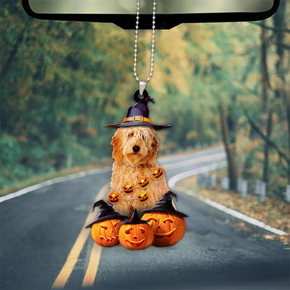 Goldendoodle Dog Halloween Pumpkin Scary Car Ornament OO1302