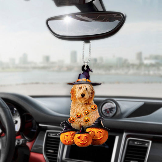 Goldendoodle Dog Halloween Pumpkin Scary Car Ornament OO1302