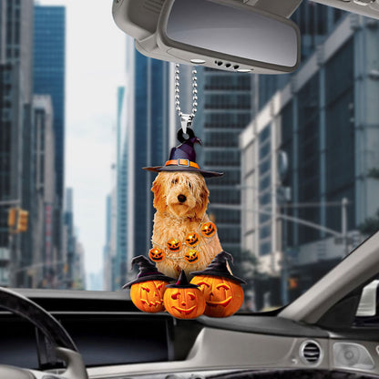 Goldendoodle Dog Halloween Pumpkin Scary Car Ornament OO1302