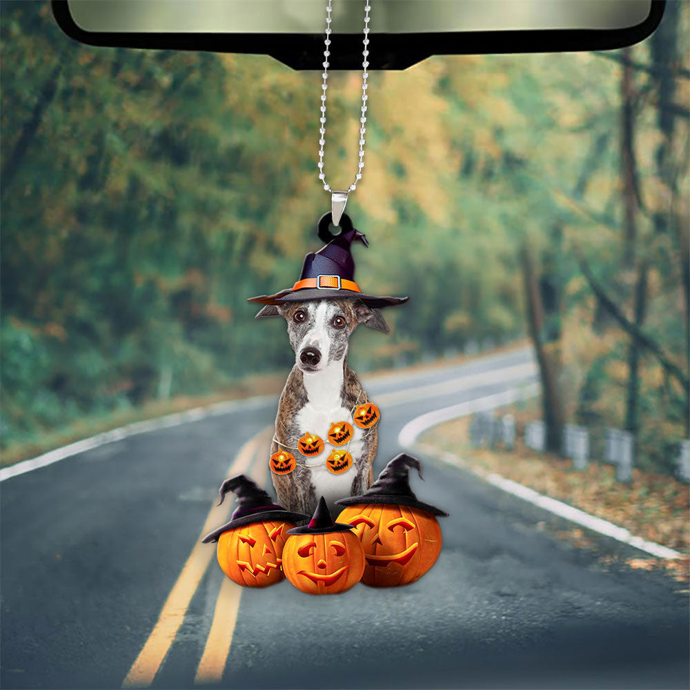 Greyhound Dog Halloween Pumpkin Scary Car Ornament OO1304