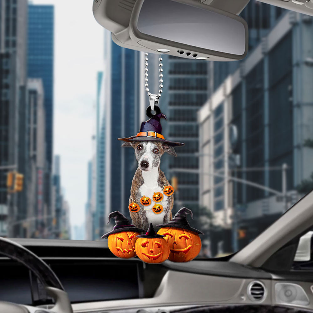 Greyhound Dog Halloween Pumpkin Scary Car Ornament OO1304