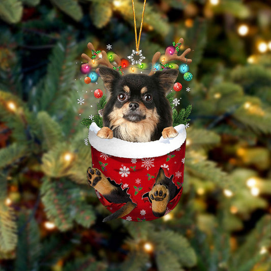 Chihuahua Long haired In Snow Pocket Christmas Ornament Flat Acrylic Dog Ornament SO1242