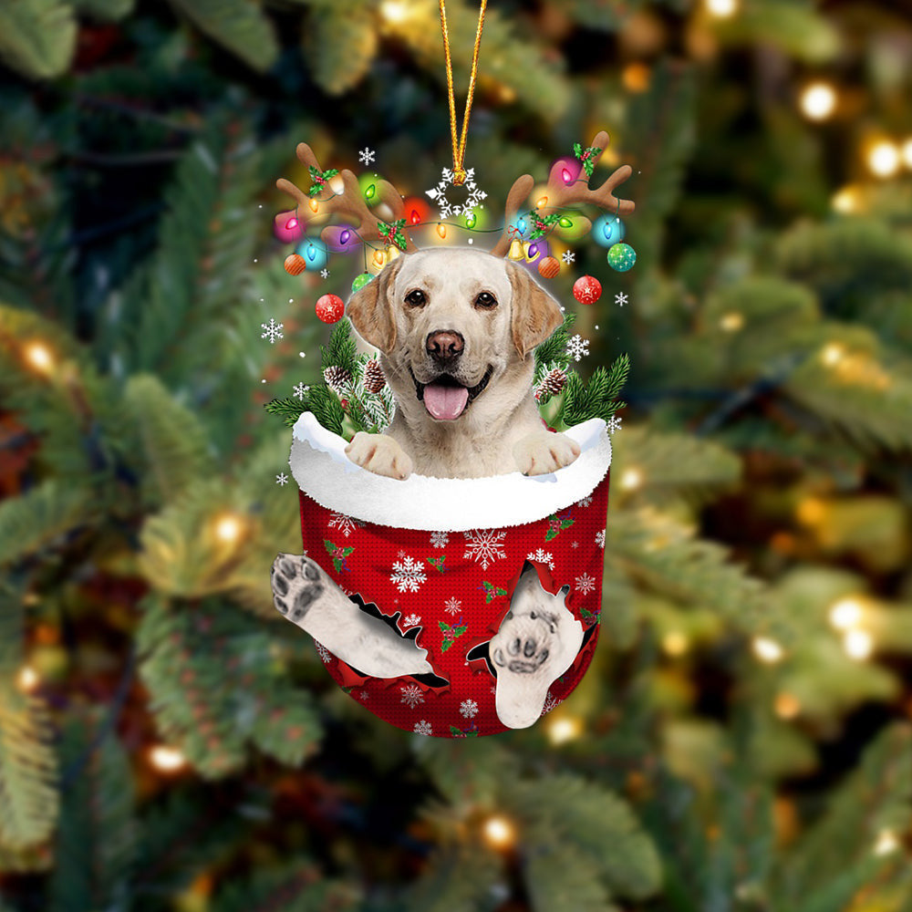 YELLOW Labrador In Snow Pocket Christmas Ornament Flat Acrylic Dog Ornament SO1241