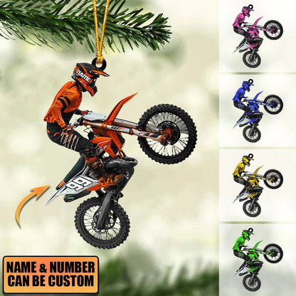 Personalize Motocross Biker Christmas Ornament, Custom Shaped Flat Acrylic Motocross Ornament SO1238