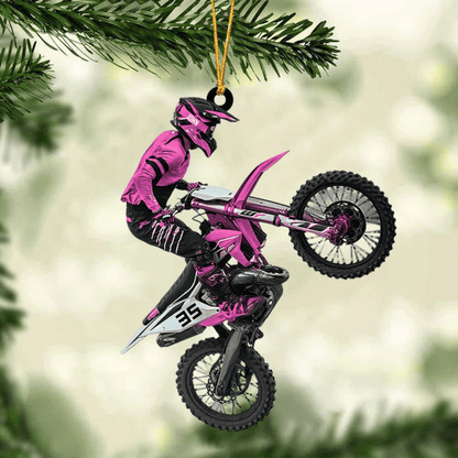 Personalize Motocross Biker Christmas Ornament, Custom Shaped Flat Acrylic Motocross Ornament SO1238