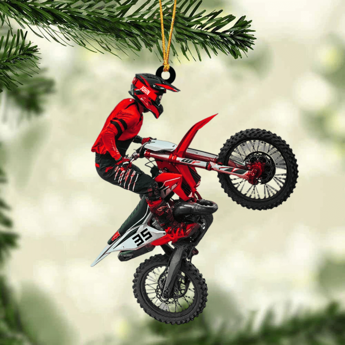 Personalize Motocross Biker Christmas Ornament, Custom Shaped Flat Acrylic Motocross Ornament SO1238