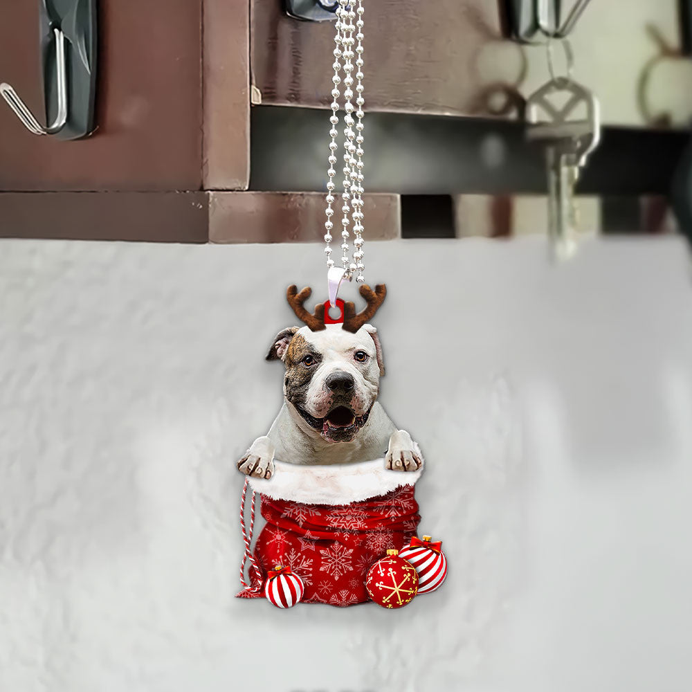 American Bulldog In Snow Pocket Christmas Car Hanging Ornament Lasfour Ornaments OO1191