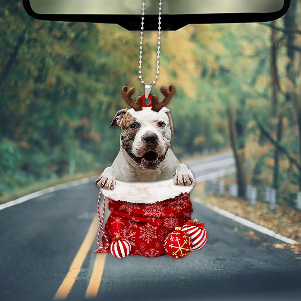 American Bulldog In Snow Pocket Christmas Car Hanging Ornament Lasfour Ornaments OO1191