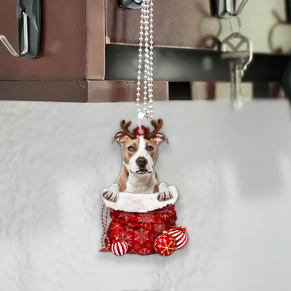 American Staffordshire Terrier In Snow Pocket Christmas Car Hanging Ornament Lasfour Ornaments OO1192