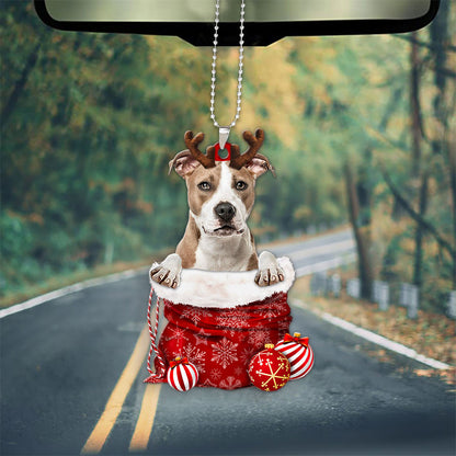 American Staffordshire Terrier In Snow Pocket Christmas Car Hanging Ornament Lasfour Ornaments OO1192