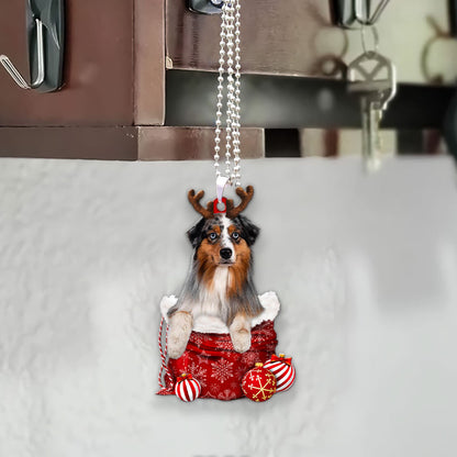 Australian Shepherd In Snow Pocket Christmas Car Hanging Ornament Lasfour Ornaments OO1196