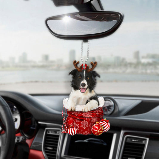 Border Collie In Snow Pocket Christmas Car Hanging Ornament Lasfour Ornaments SO1506