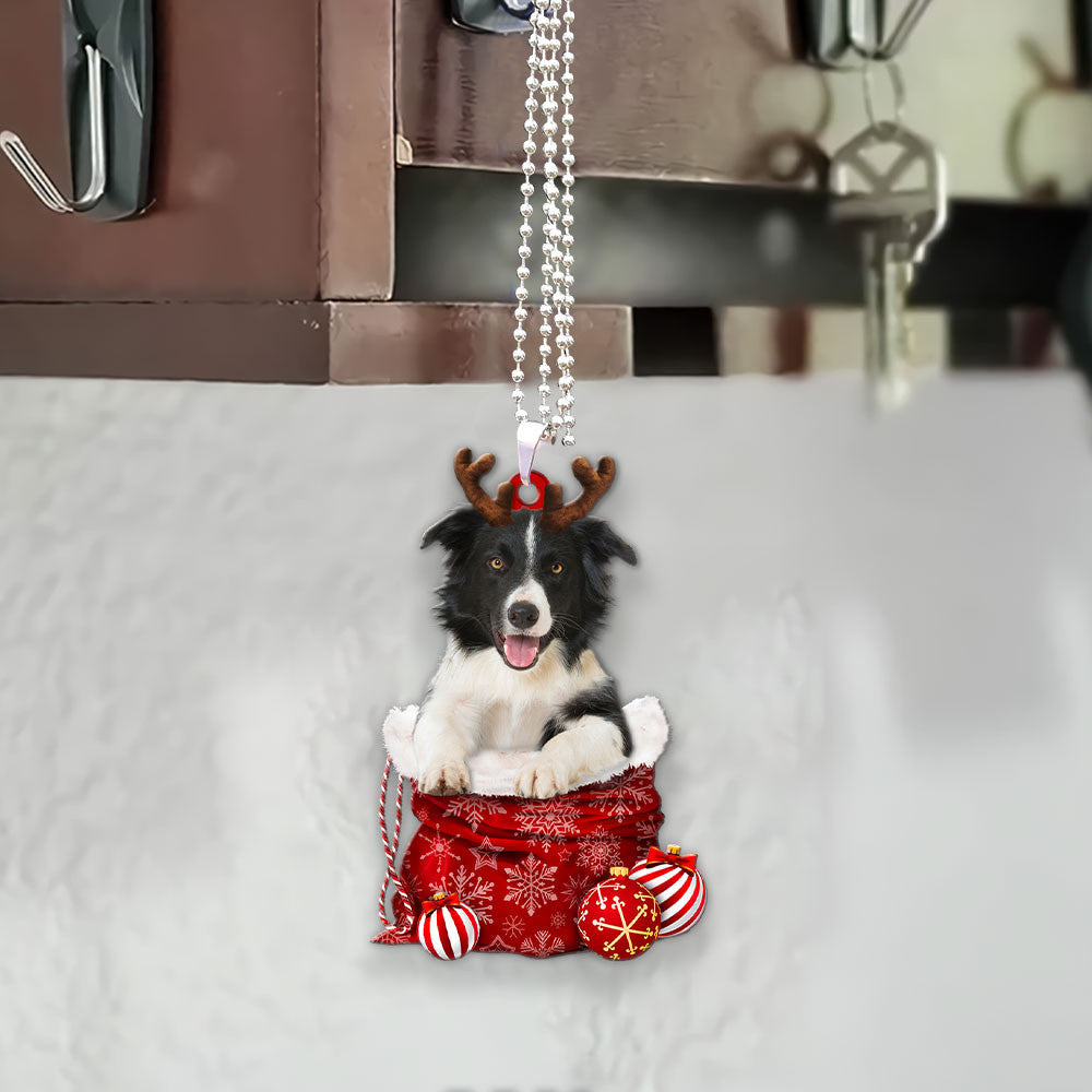 Border Collie In Snow Pocket Christmas Car Hanging Ornament Lasfour Ornaments SO1506