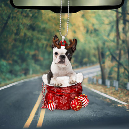 Boston Terrier In Snow Pocket Christmas Car Hanging Ornament Lasfour Ornaments OO1201