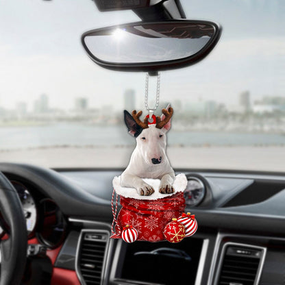 Bull Terrier In Snow Pocket Christmas Car Hanging Ornament Lasfour Ornaments OO1203