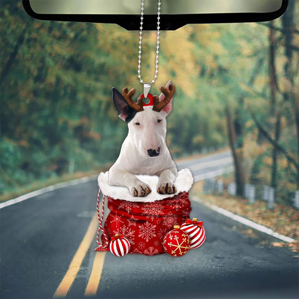 Bull Terrier In Snow Pocket Christmas Car Hanging Ornament Lasfour Ornaments OO1203