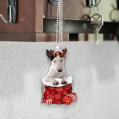 Bull Terrier In Snow Pocket Christmas Car Hanging Ornament Lasfour Ornaments OO1203