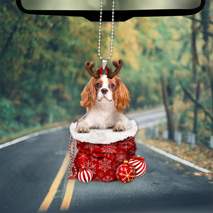 Cavalier King Charles Spaniel In Snow Pocket Christmas Car Hanging Ornament Lasfour Ornaments OO1207