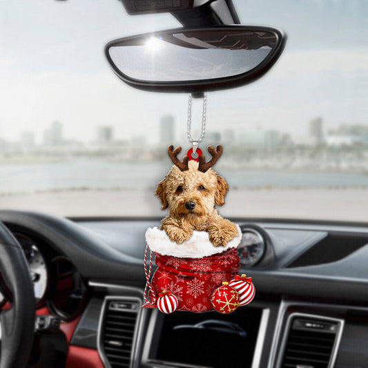 Goldendoodle In Snow Pocket Christmas Car Hanging Ornament Lasfour Ornaments OO0019