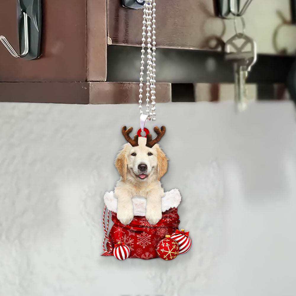 Golden Retriever In Snow Pocket Christmas Car Hanging Ornament Lasfour Ornaments OO1184