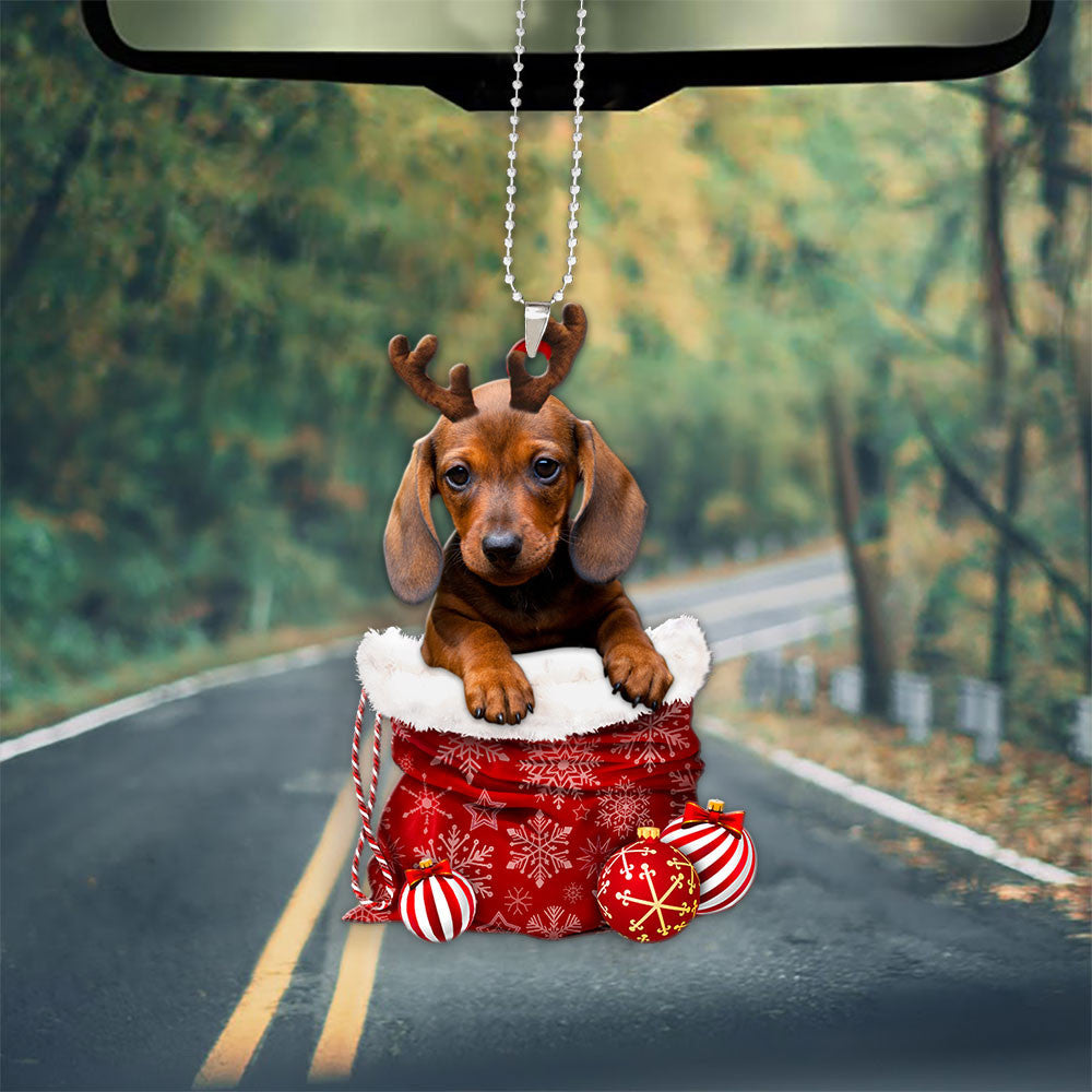 Dachshund In Snow Pocket Christmas Car Hanging Ornament Lasfour Ornaments OO1187