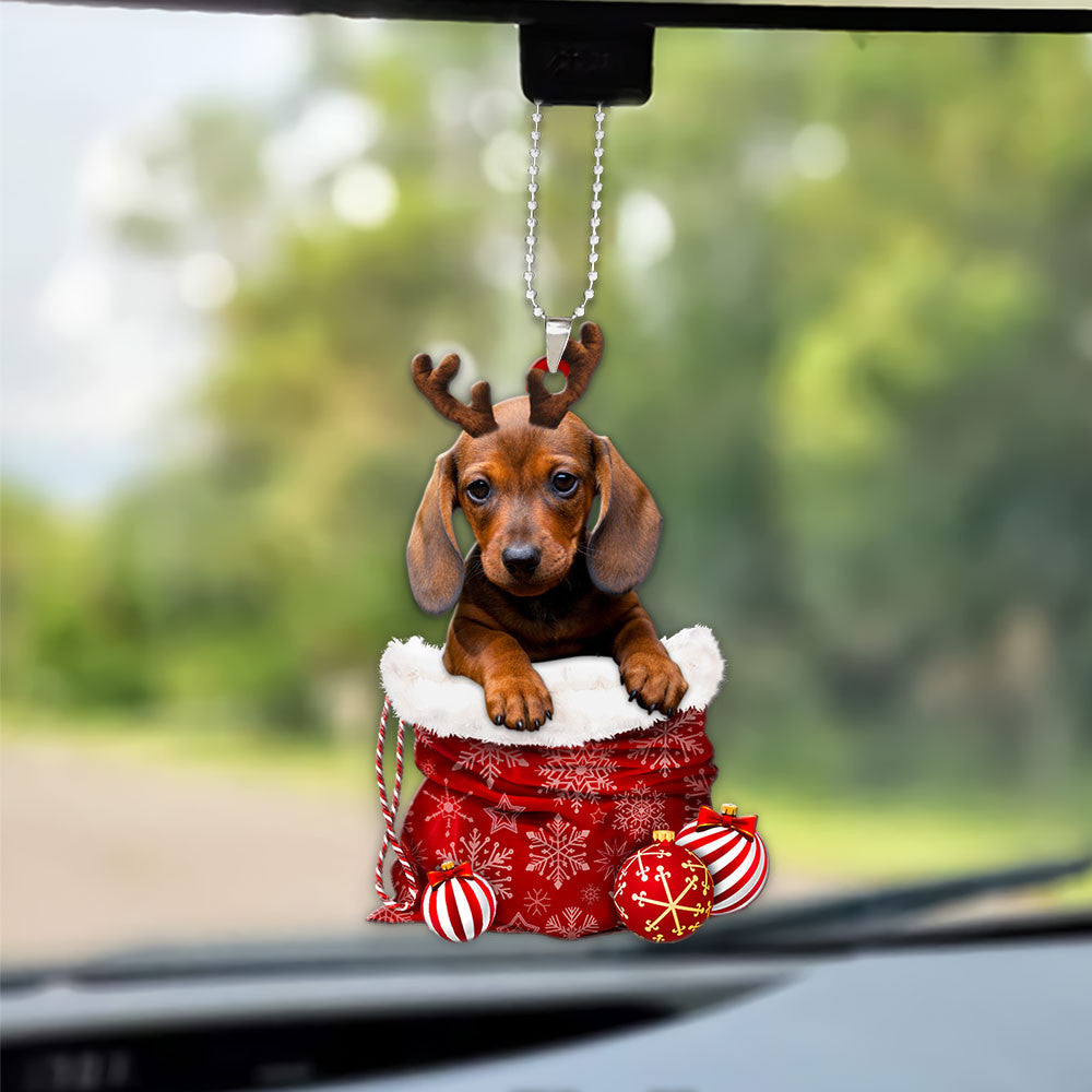 Dachshund In Snow Pocket Christmas Car Hanging Ornament Lasfour Ornaments OO1187