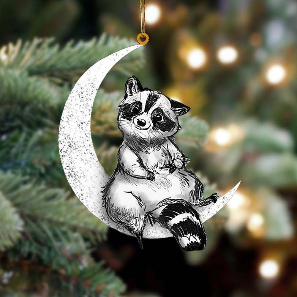 Raccoon Sits On The Moon Flat Acrylic Hanging Ornament Animals Shaped OO2285