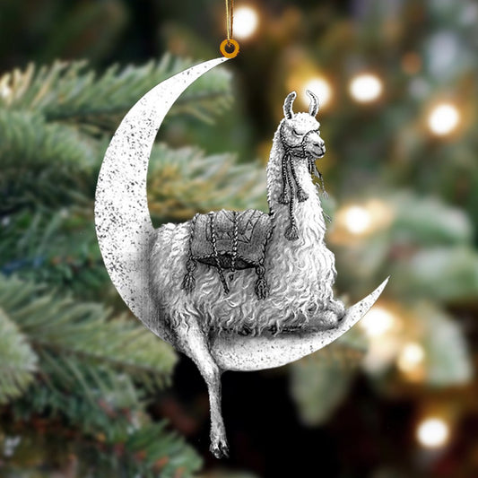 Llama Sits On The Moon Flat Acrylic Hanging Ornament Animals Shaped OO2287