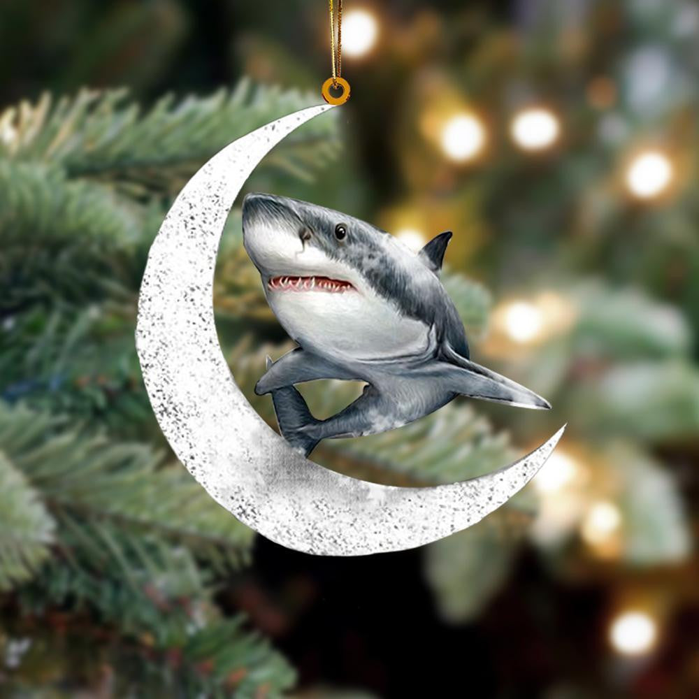 Shark Sits On The Moon Flat Acrylic Hanging Ornament Animals Shaped OO2274