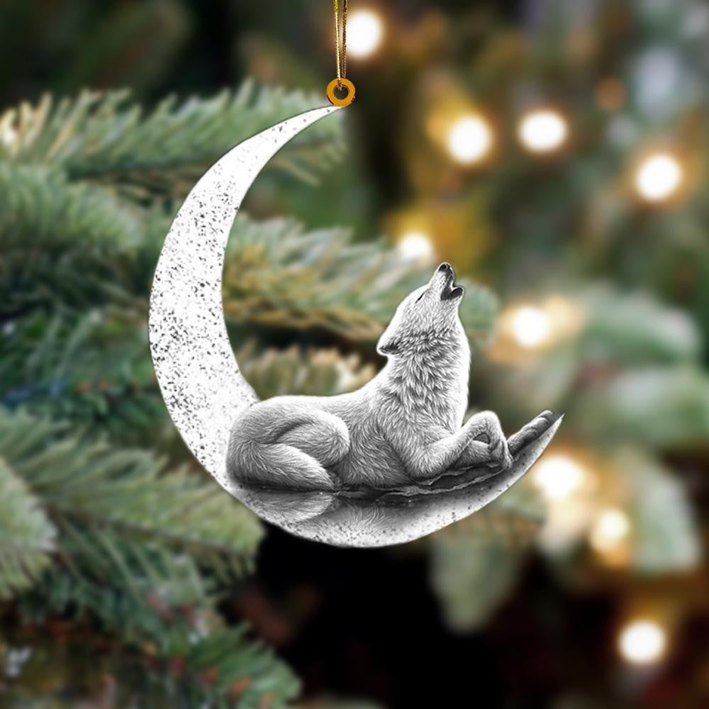 Wolf Sits On The Moon Flat Acrylic Hanging Ornament Animals Shaped OO2260