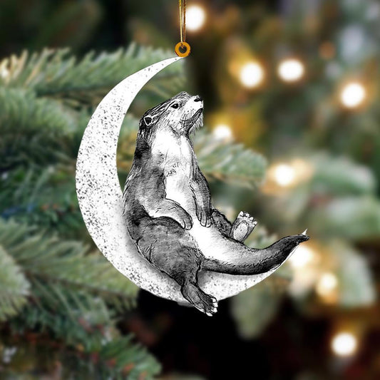 Otter Sits On The Moon Flat Acrylic Hanging Ornament Animals Shaped OO2254