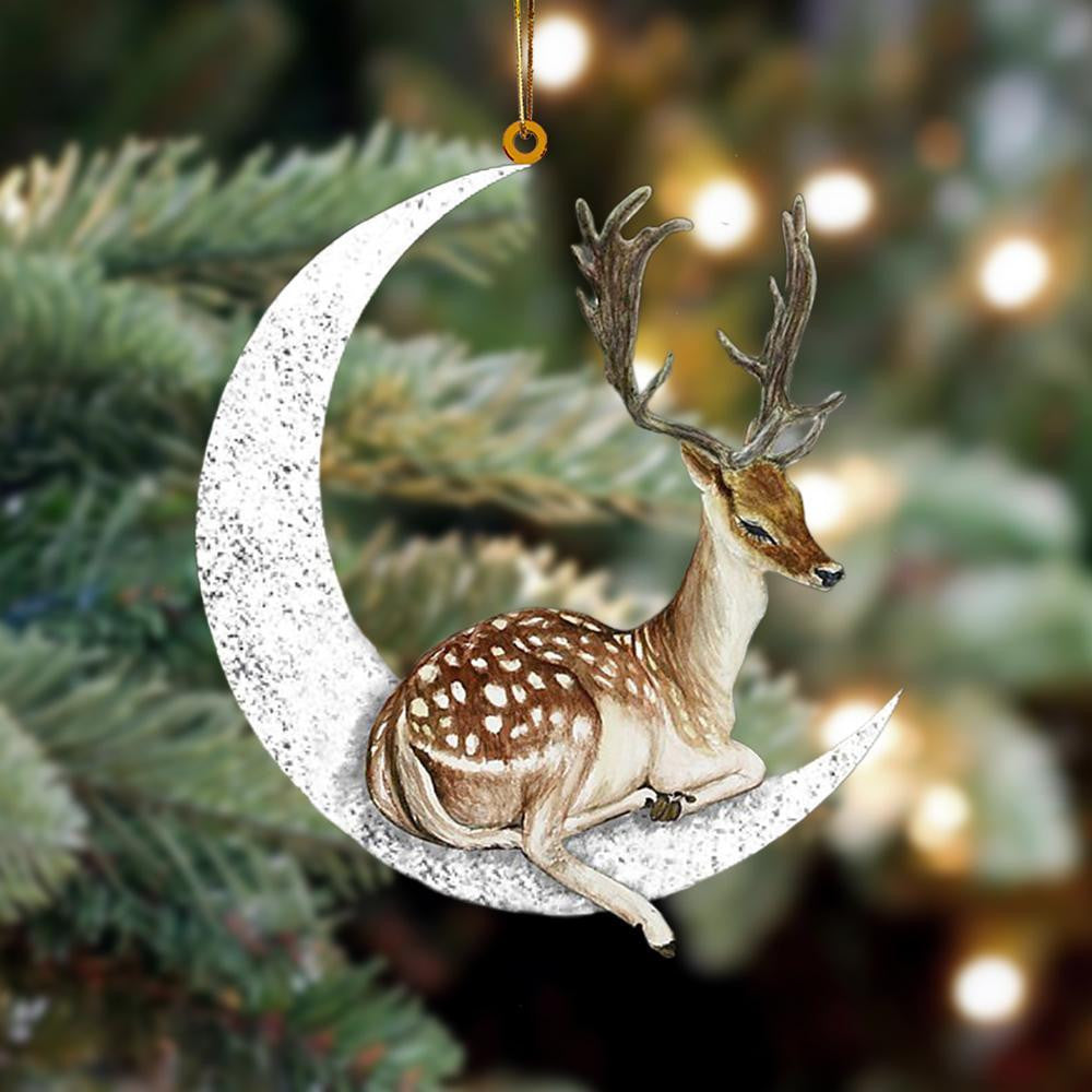 Deer Sits On The Moon Flat Acrylic Hanging Ornament Animals Shaped OO2255