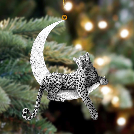 Leopard Sits On The Moon Flat Acrylic Hanging Ornament Animals Shaped OO2266