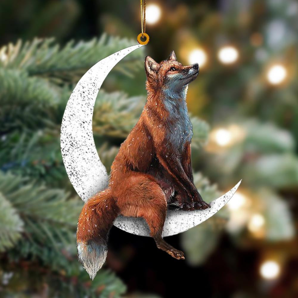 Fox Sits On The Moon Flat Acrylic Hanging Ornament Animals Shaped OO2241