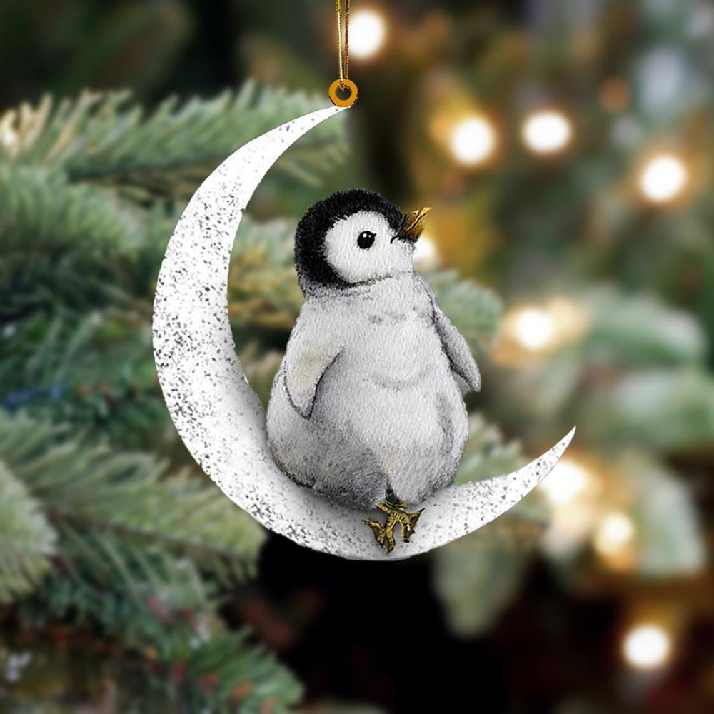 Penguin Sits On The Moon Flat Acrylic Hanging Ornament Animals Shaped OO2244