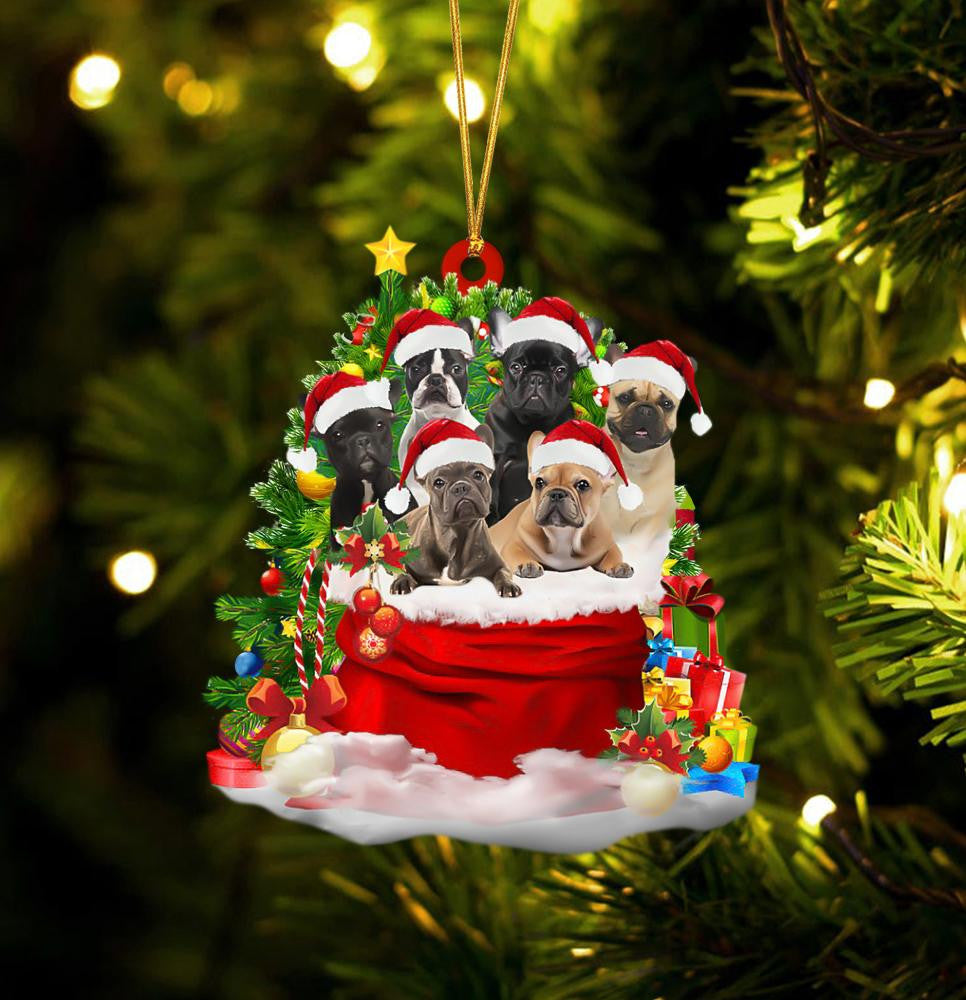 French Bulldog Dogs In A Gift Bag Christmas Ornament Flat Acrylic Dog Ornament SO1235