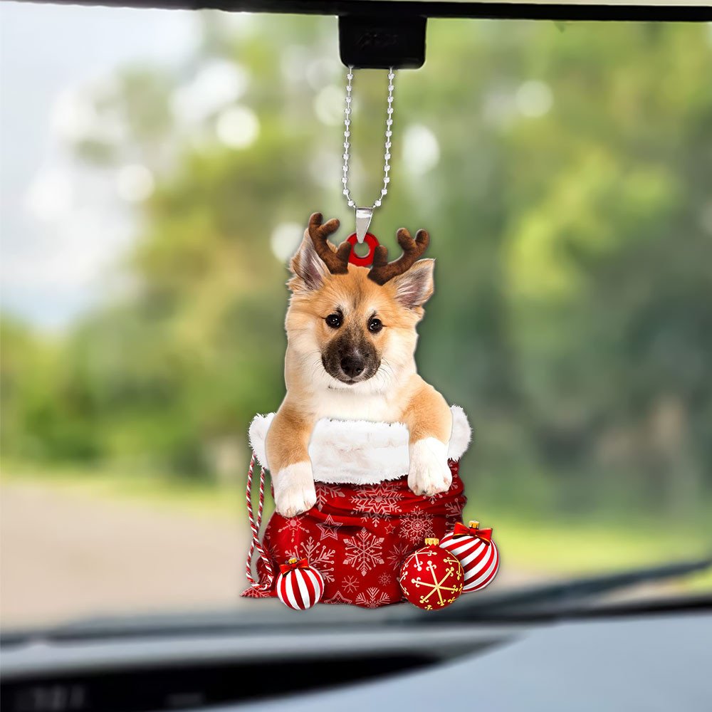 Icelandic Sheepdog In Snow Pocket Christmas Car Hanging Ornament Lasfour Ornaments OO1223